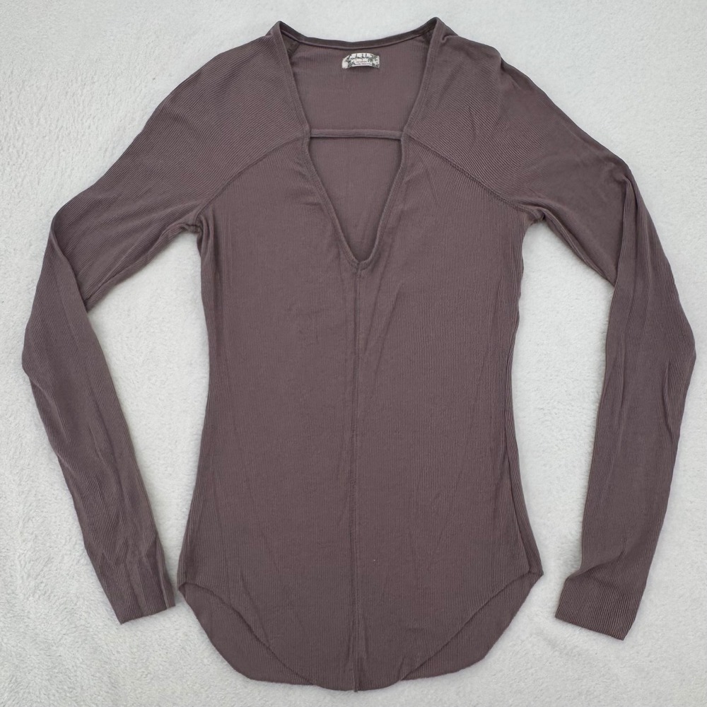 Intimately Free People Women's XS Long Sleeve Top, Ribbed, Bar V-Neck, Layering